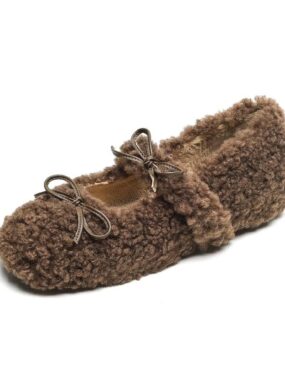 Curly Fur Mary Janes with Two Cute Bows