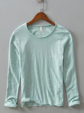 Pure Cotton Long Sleeve Round Neck T-shirt