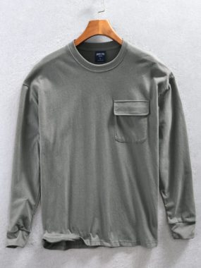 Ribbed O-neck Sweatshirt with Cuffs and Chest Pocket
