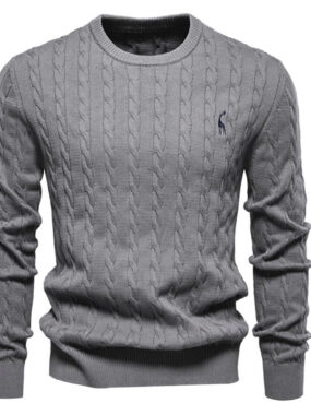 Patterned Cotton Round Neck Sweater