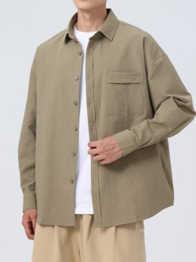 Men's Waffle Pattern  Loose Fit Long Sleeve Shirt