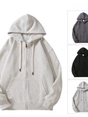 Hooded Zip-up Cotton Blend Sweatshirt