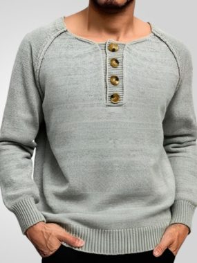 Large Button Wide O-neck Sweater