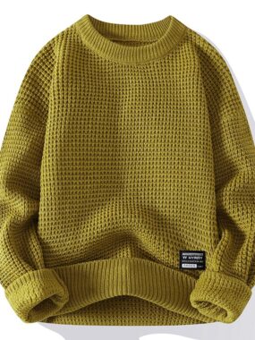 Waffle Pattern Round Neck Sweater