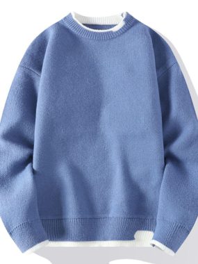Basic Color Contrast Round Neck Sweater