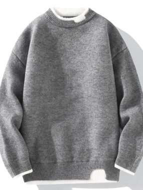 Round Neck Contrast Sleeves and Edges Knitted Sweater