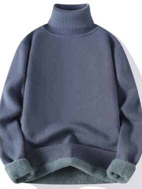 Fleeced Ribbed Turtleneck Sweater