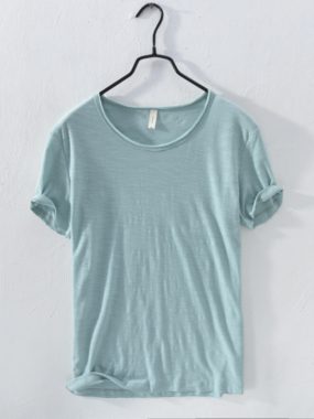 Cotton Unfinished Hem O-Neck Tee for Men