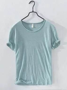 Cotton Unfinished Hem O-Neck Tee for Men