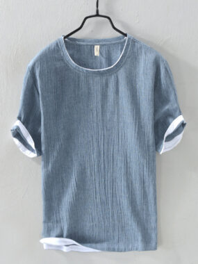 Textured Linen Blend Color Contrast T-shirt