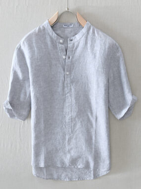 100% Linen Mao collar 3 Buttons Shirt
