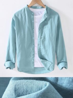 Linen Cotton Blend All Occasion Mao Collar Shirt