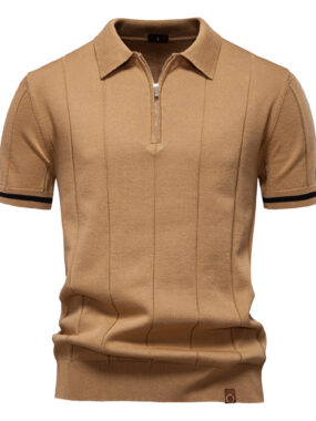 Classic Casual Knitted Polo Shirt with Pattern Stripes