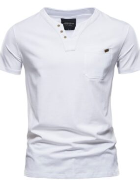Men's V-Neck Cotton Half Button T-shirt