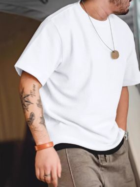 Waffle Pattern Short-sleeve Loose Fit Casual T-shirt