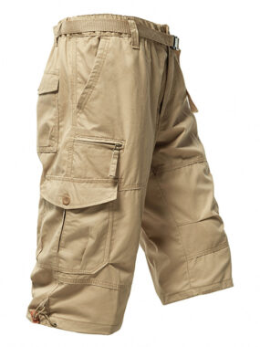 Long Cargo Shorts with Fabric Belt