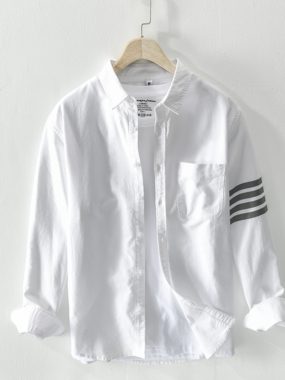 Long Sleeve Cotton Shirt with Stripes on Sleeve