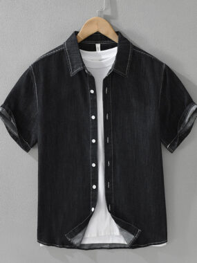 Men's Short Sleeve Summer Denim Cotton Shirt