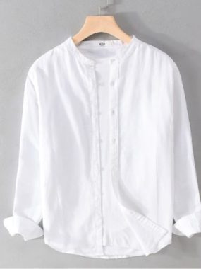 Summer Thin Breathable Mao Collar Linen Cotton Blend