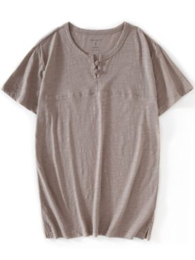 Cotton Basic Summer T-shirt with Fabric Buttons