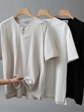 V-neck with One Button T-Shirt