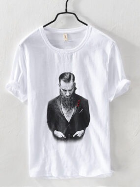 Men's White Embroidered ad Printed T-Shirt