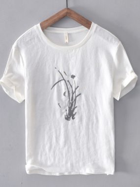 Men's Linen Cotton Embroidered T-Shirt
