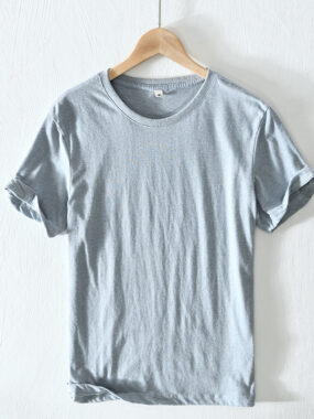 Blended Round Neck Solid Color T-Shirt