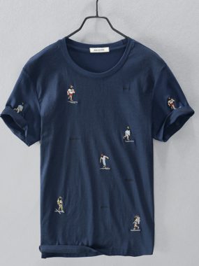 Skater Emboridery on Solid Color T-Shirt