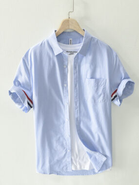 Short Sleeve Shirt with Striped Trims Sleeves