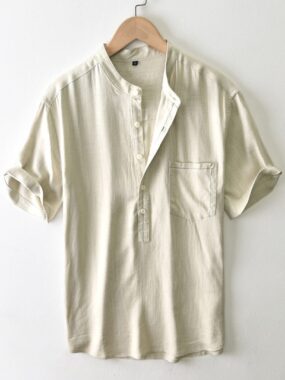 Men's Casual Mao Collar Button Up Shirt