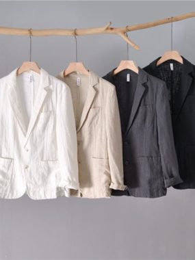 Ramie Solid Color Two Buttons Blazer