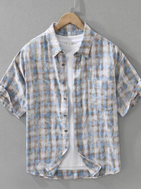 Summer Plaid Short Sleeve Straight Cut Shirt