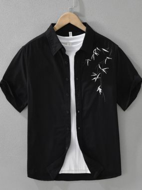 Short Sleeve Casual Shirt with Embroidery Design