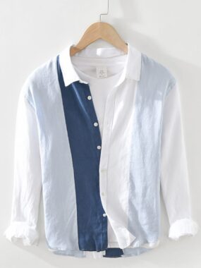 Linen Long Sleeve Summer Contrast Color Shirt