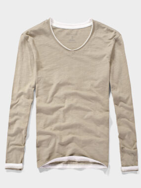 Color Contrast Long Sleeve Unfinished Tee