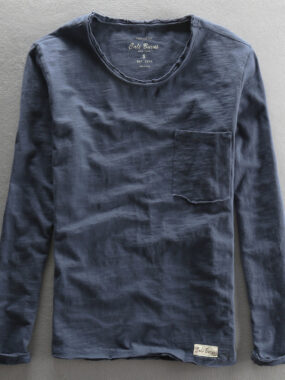 Heather Cotton Long Sleeve Round Neck T-Shirt