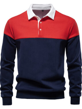 Long Sleeve Contrast Color Polo Sweatshirt