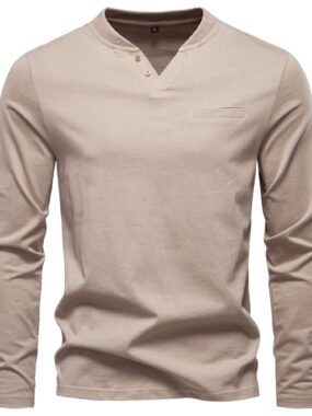 Cotton Slim V-Neck Long Sleeve T-shirt