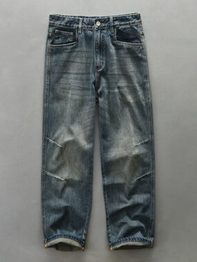 Vintage Washed Denim Jeans with Pleats