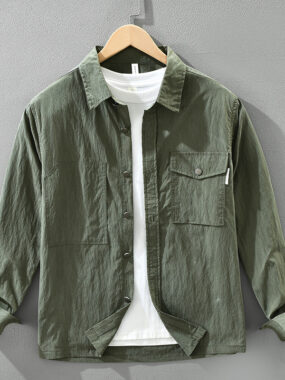 Lyocell Blend Long Sleeve Shirt With Flap Chest Pocket