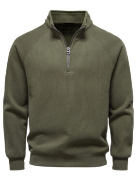 Half-Zip Collar Heavyweight Ribbed Sweatshirt
