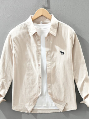 Cotton Blend Business Casual Shirt With Chest Embroidery