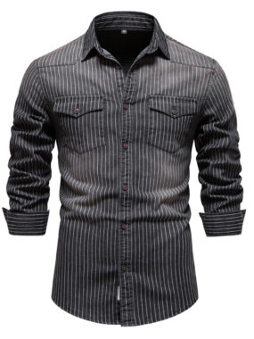 Striped Heavy Washed Denim Shirt