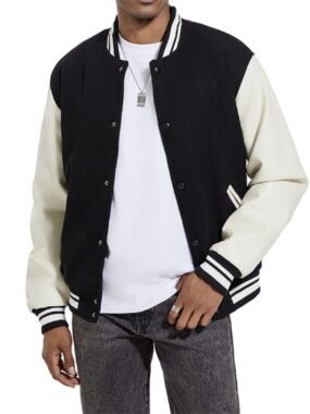 Jersey Striped Jacket With PU Sleeves