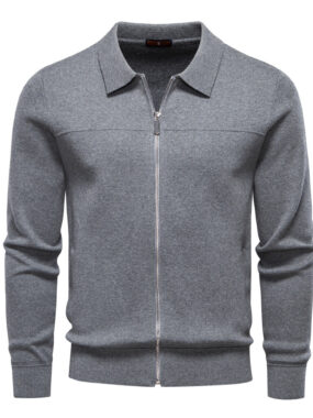 Textured Zip-Up Lapel Collar Jacket