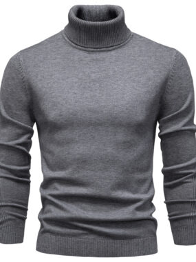 Slim Fit Solid Men Turtleneck Knit Sweater