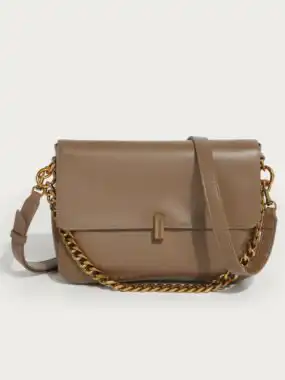 Faux Leather Flap Bag with Wide Chain
