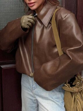 Puffed Pu Leather Bomber Jacket