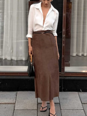 Faux Suede A-lined Midi Skirt